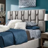 Zavior Grey Fabric Tufted Bed with Modern Headboard thumbnail 4