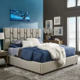 Zavior Grey Fabric Tufted Bed with Modern Headboard thumbnail 5