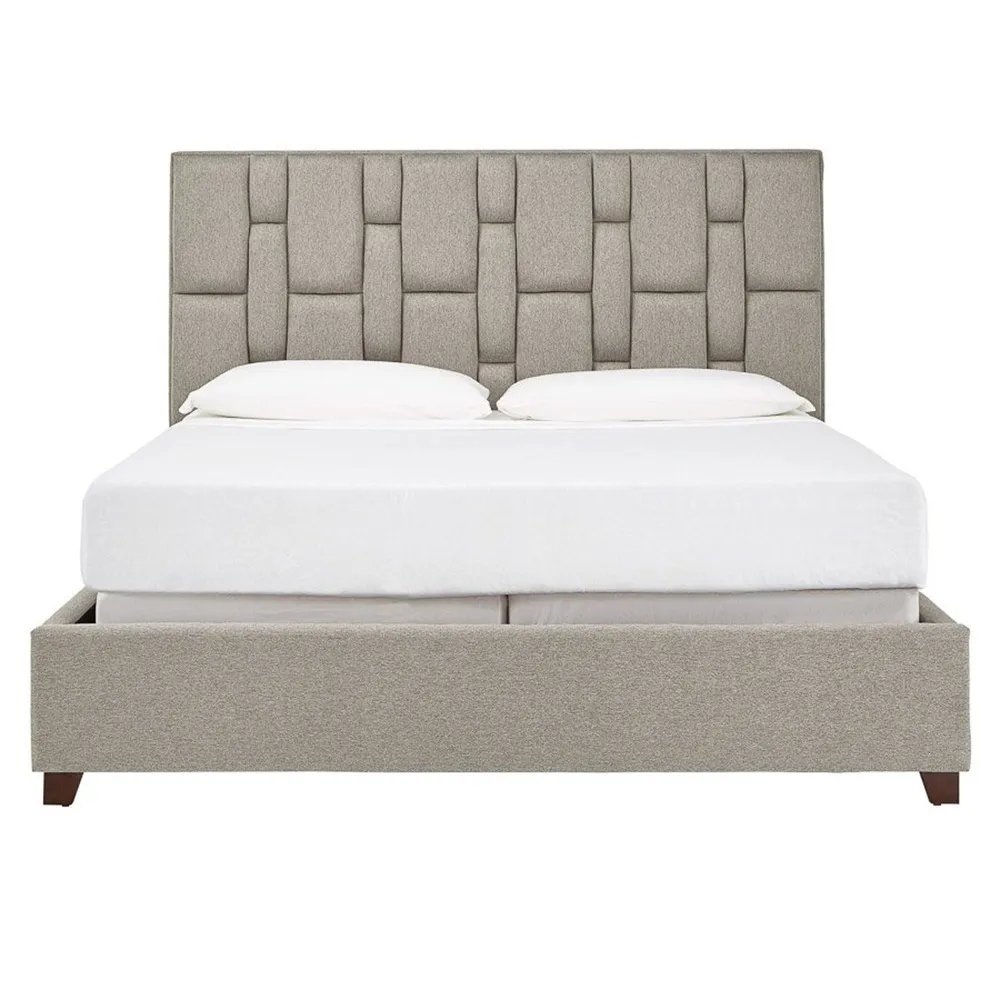 Zavior Grey Fabric Tufted Bed with Modern Headboard