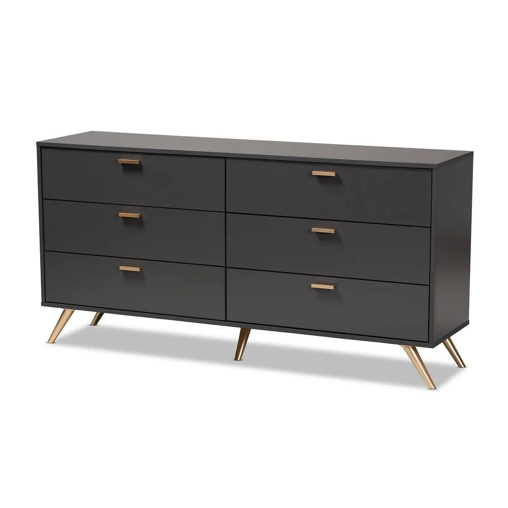 Zavior Dark Grey and Gold Finished 6-Drawer Dresser