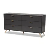 Zavior Dark Grey and Gold Finished 6-Drawer Dresser thumbnail 4