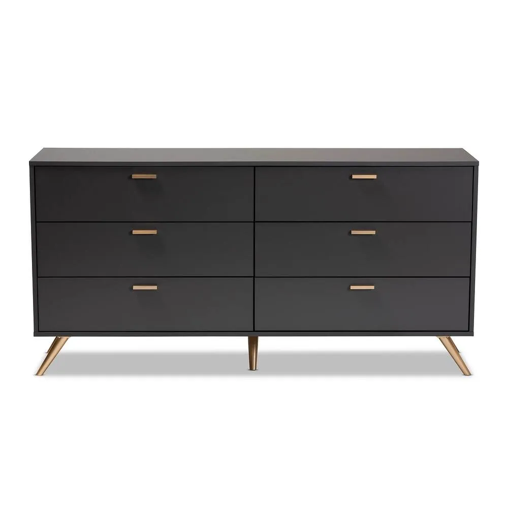 Zavior Dark Grey and Gold Finished 6-Drawer Dresser