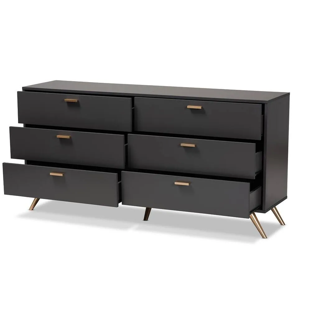Zavior Dark Grey and Gold Finished 6-Drawer Dresser
