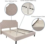 Zavior Dark Beige Upholstered Platform Bed with Tufted Headboard thumbnail 3