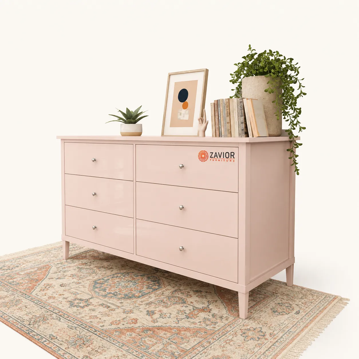 Zavior Soderville 6 Drawer Dresser in Pink