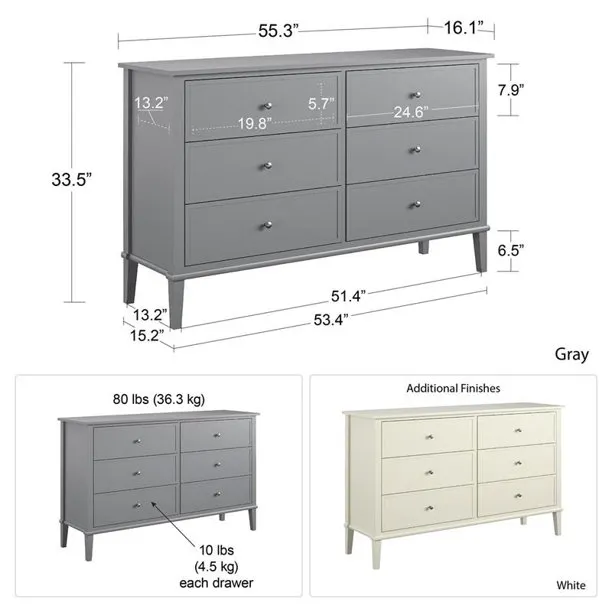 Zavior Soderville 6 Drawer Dresser in Pink