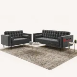 Mid Century Quilted Grey Velvet 3 Seater and 2 Seater Sofa Set Zavior – furniture thumbnail 1
