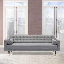 Mid Century Quilted Grey Velvet 3 Seater and 2 Seater Sofa Set Zavior – furniture