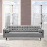 Mid Century Quilted Grey Velvet 3 Seater and 2 Seater Sofa Set Zavior – furniture thumbnail 4