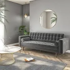 Mid Century Quilted Grey Velvet 3 Seater and 2 Seater Sofa Set Zavior – furniture