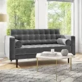 Mid Century Quilted Grey Velvet 3 Seater and 2 Seater Sofa Set Zavior – furniture thumbnail 3