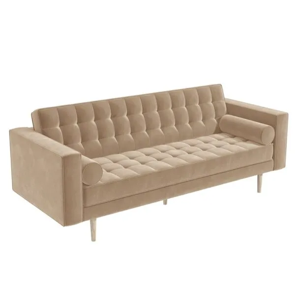 Mid Century Quilted Grey Velvet 3 Seater and 2 Seater Sofa Set Zavior – furniture