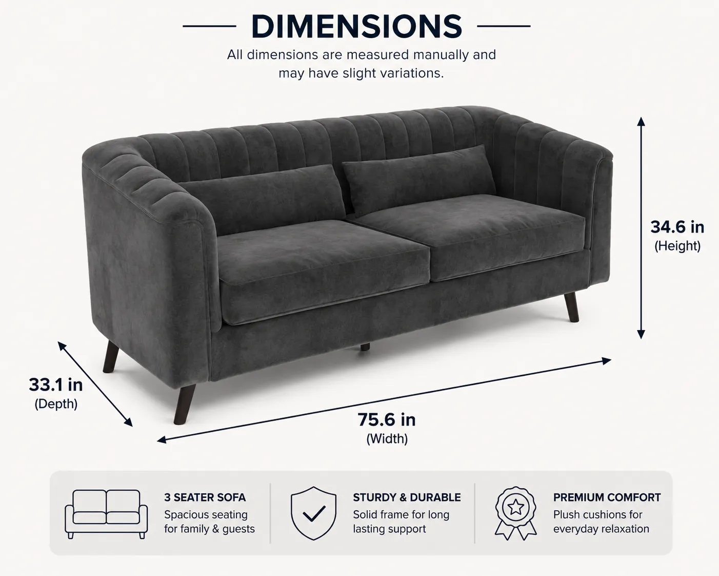 Velvet 3 Seater Sofa Zavior Furniture – furniture