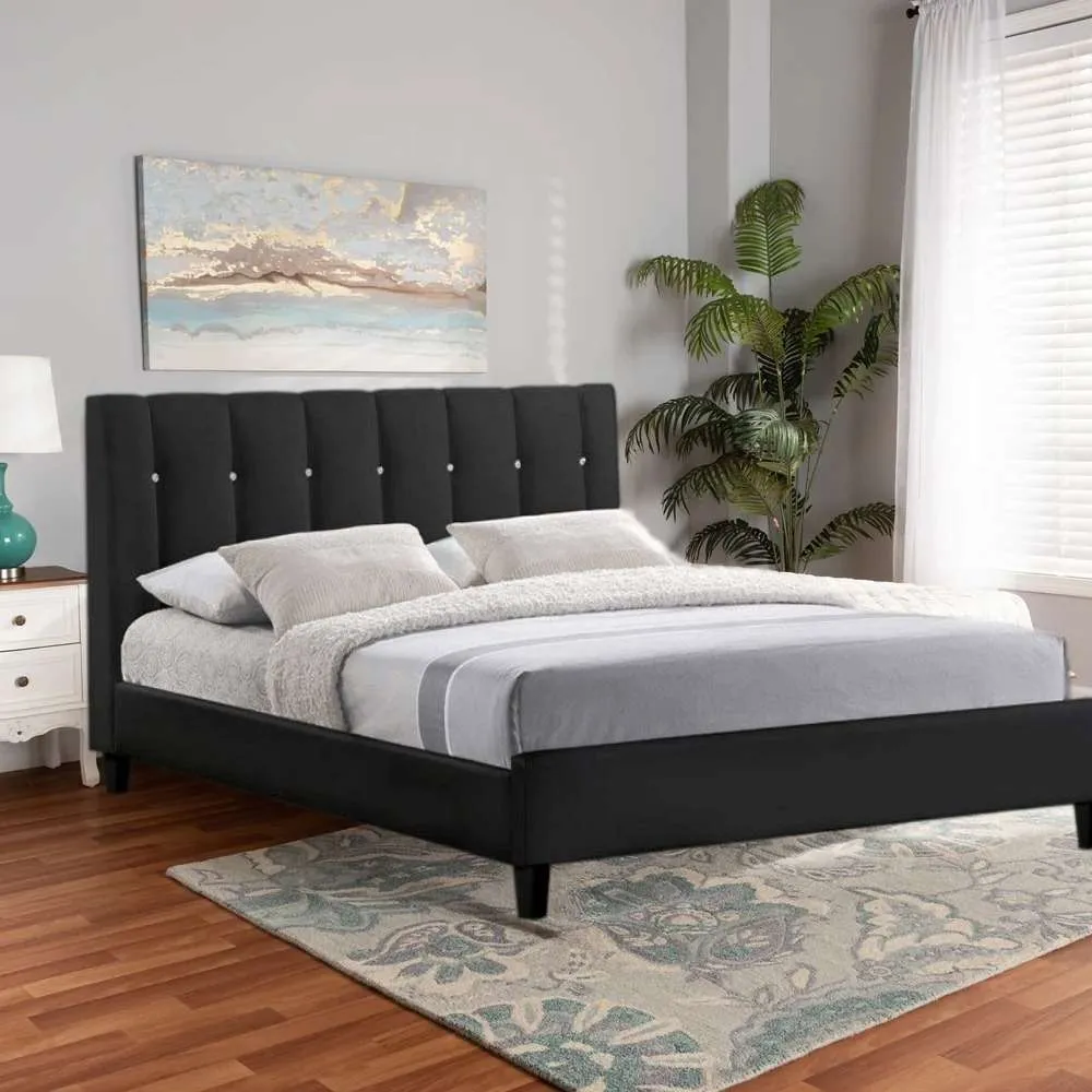 Zavior Faux Leather Bed with Crystal Button Tufted Headboard