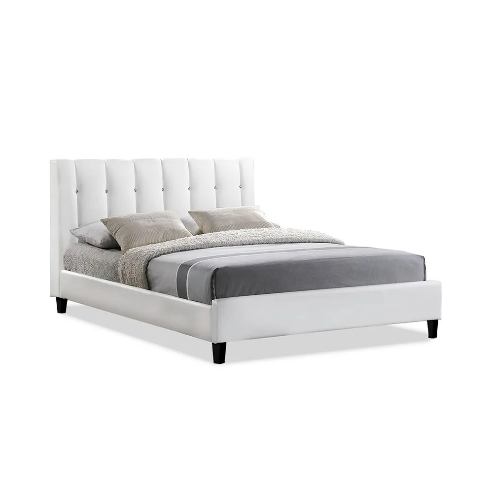 Zavior Faux Leather Bed with Crystal Button Tufted Headboard