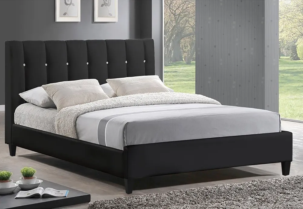 Zavior Faux Leather Bed with Crystal Button Tufted Headboard