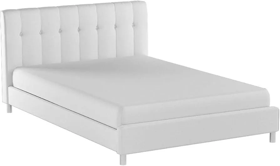 Zavior Faux Leather Bed with Crystal Button Tufted Headboard