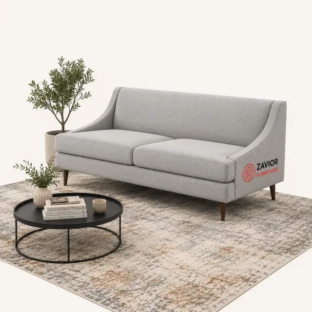 Armless 3 Seater Sofa in Woven Grey Fabric – furniture