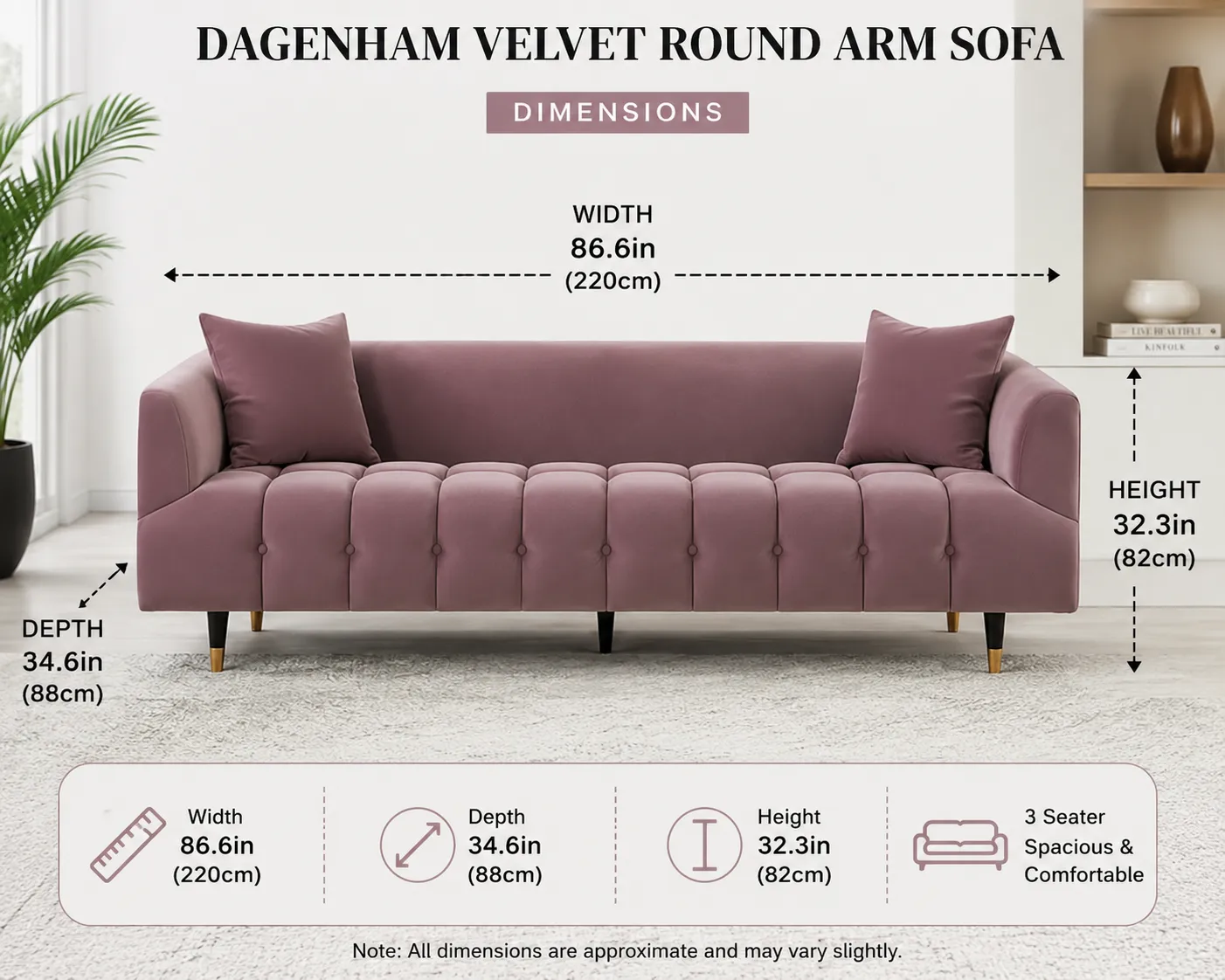 Dagenham Velvet Round Arm Sofa – furniture
