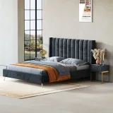 Zavior Charcoal Upholstered Bed with Cotton Polyester Fabric thumbnail 3