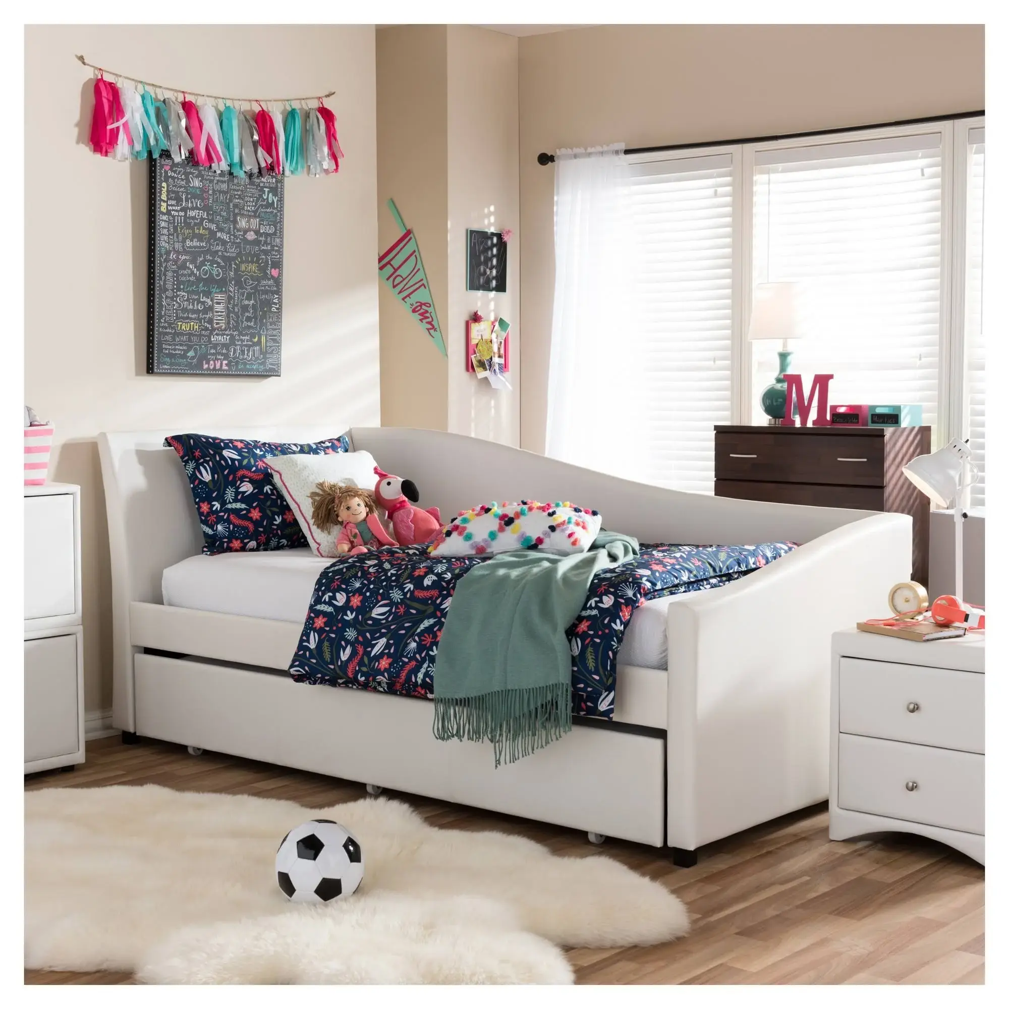 Contemporary Faux Leather Daybed with Trundle – furniture