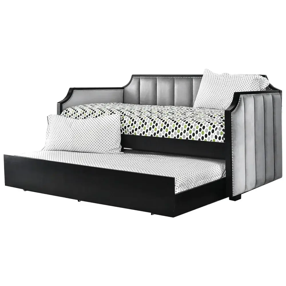 Fabric Upholstered Wooden Daybed with Vertical Tufting, Gray and Black – furniture