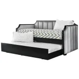 Fabric Upholstered Wooden Daybed with Vertical Tufting, Gray and Black – furniture thumbnail 2
