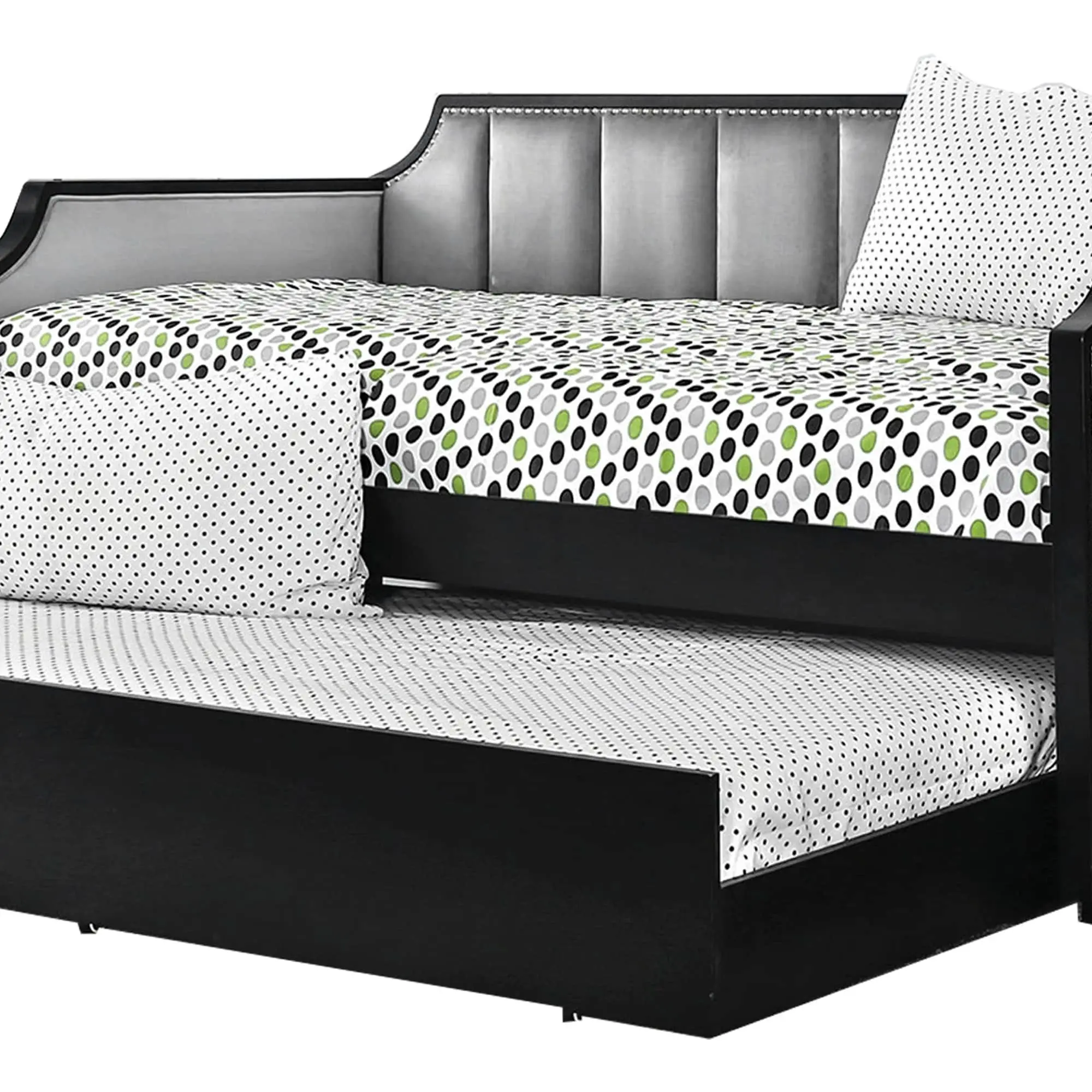 Fabric Upholstered Wooden Daybed with Vertical Tufting, Gray and Black – furniture