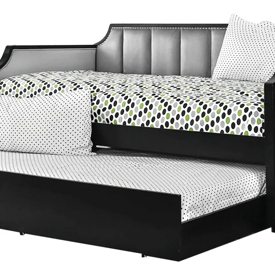 Fabric Upholstered Wooden Daybed with Vertical Tufting, Gray and Black – furniture - product image 3