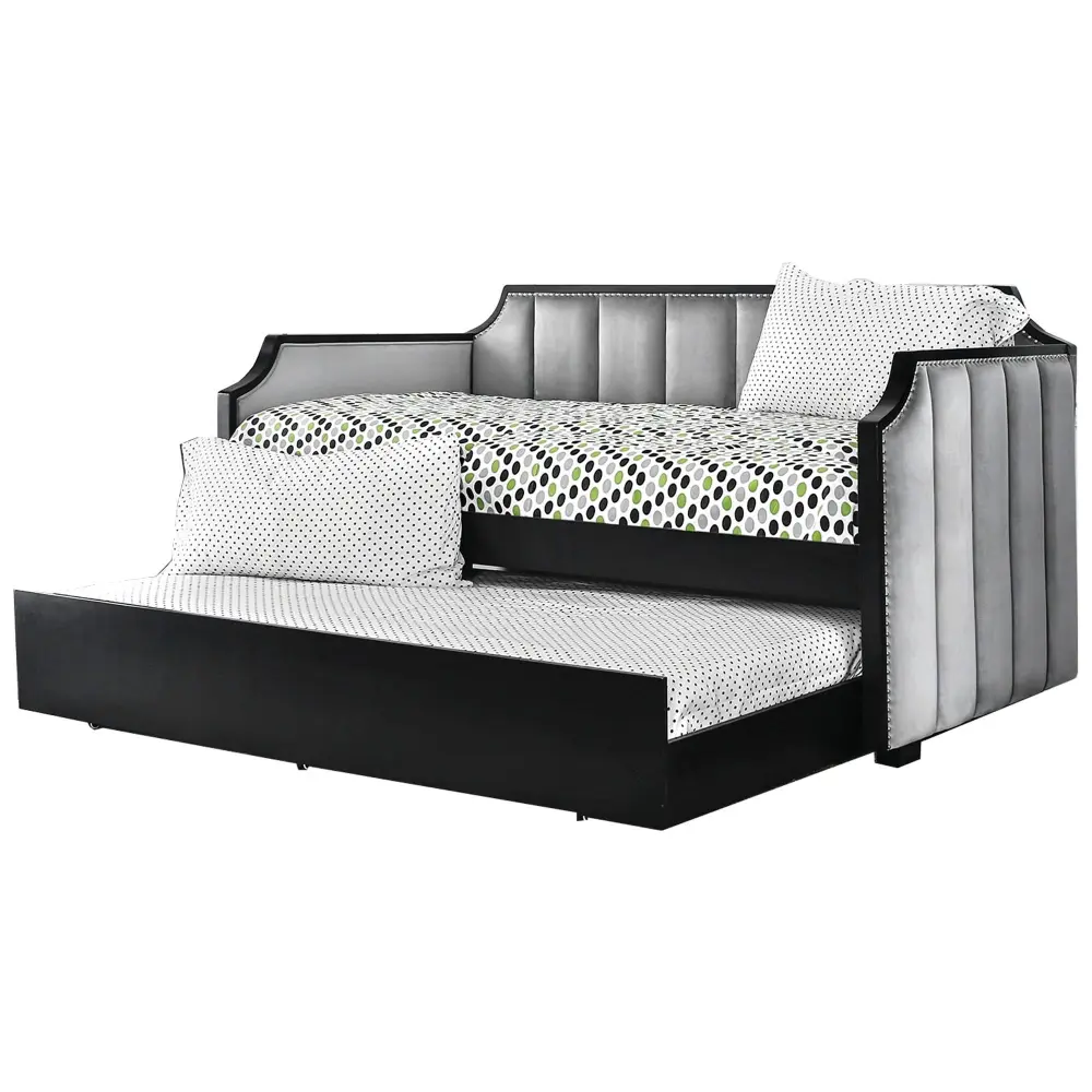 Fabric Upholstered Wooden Daybed with Vertical Tufting, Gray and Black – furniture