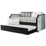 Fabric Upholstered Wooden Daybed with Vertical Tufting, Gray and Black – furniture thumbnail 4