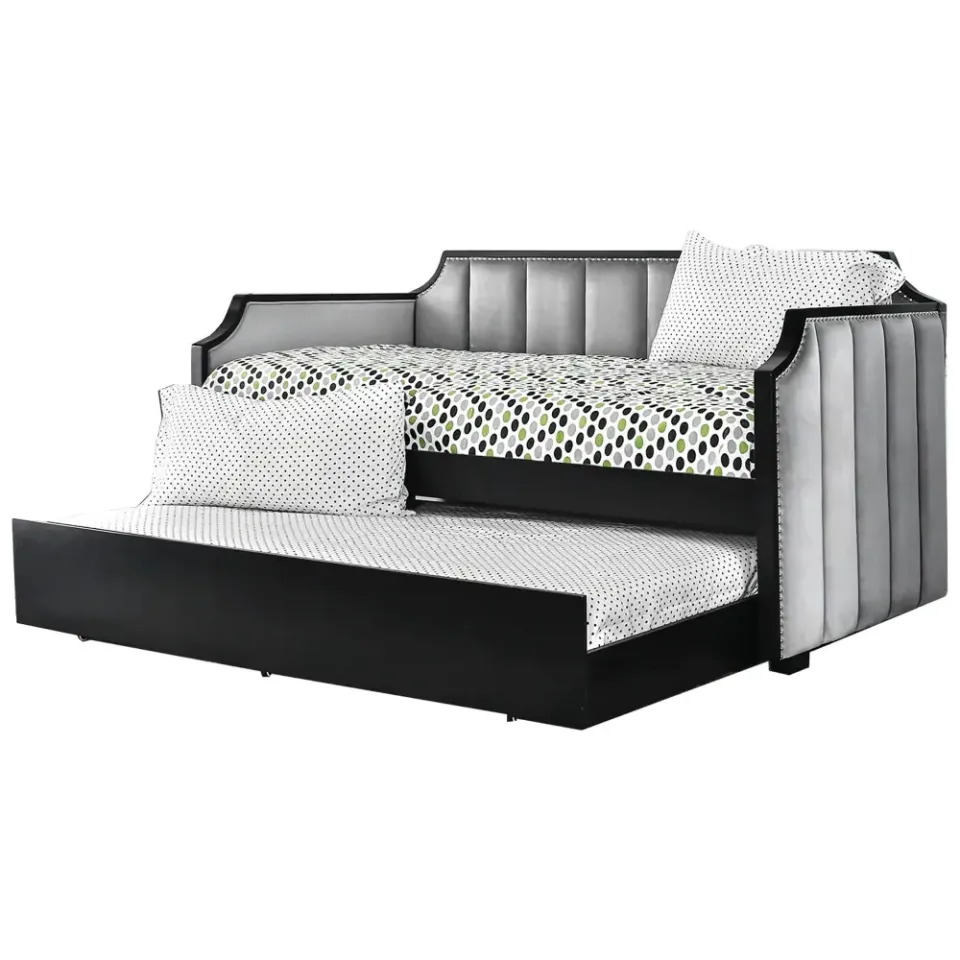 Fabric Upholstered Wooden Daybed with Vertical Tufting, Gray and Black – furniture - product image 4