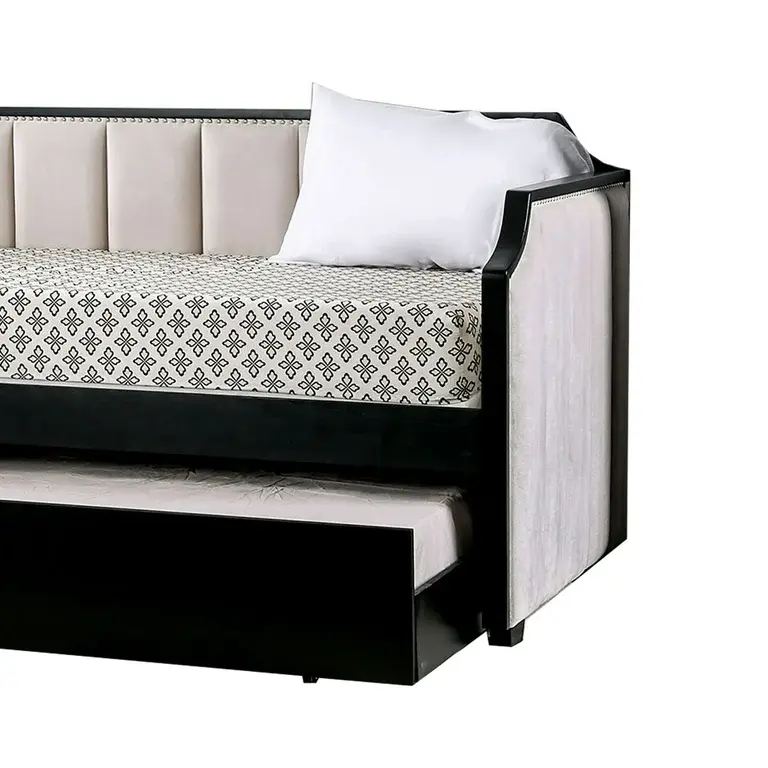 Fabric Upholstered Wooden Daybed with Vertical Tufting, Gray and Black – furniture