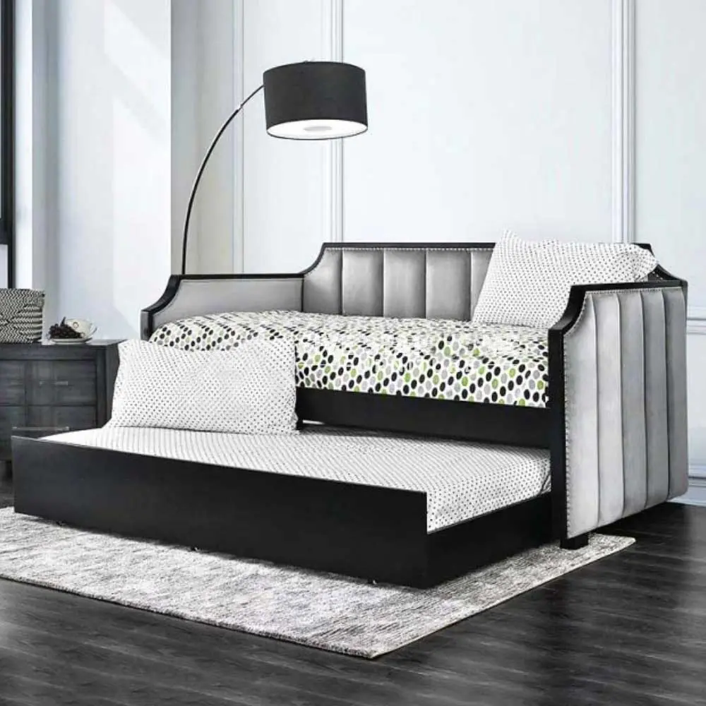 Fabric Upholstered Wooden Daybed with Vertical Tufting, Gray and Black – furniture