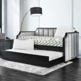 Fabric Upholstered Wooden Daybed with Vertical Tufting, Gray and Black – furniture thumbnail 6