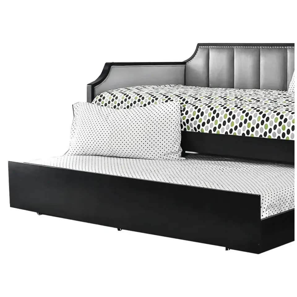 Fabric Upholstered Wooden Daybed with Vertical Tufting, Gray and Black – furniture - product image 7