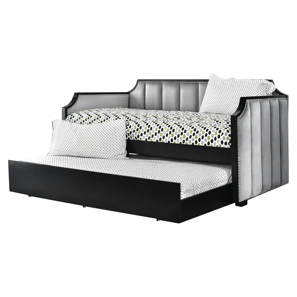 Fabric Upholstered Wooden Daybed with Vertical Tufting, Gray and Black – furniture