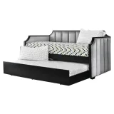 Fabric Upholstered Wooden Daybed with Vertical Tufting, Gray and Black – furniture thumbnail 8