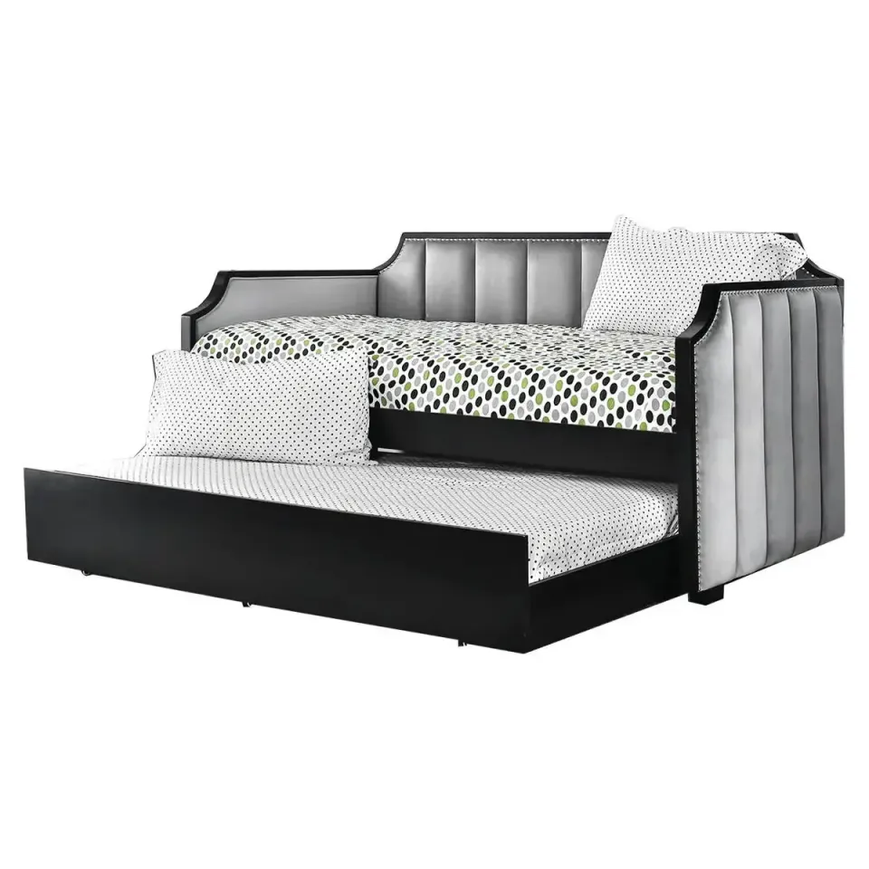Fabric Upholstered Wooden Daybed with Vertical Tufting, Gray and Black – furniture - product image 8