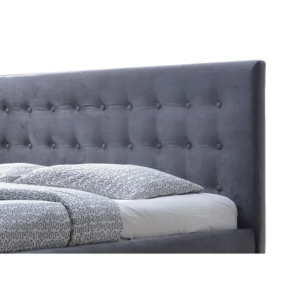 Zavior Grey Velvet Bed with Button Tufted Diamond Headboard - product image 3