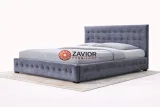 Zavior Grey Velvet Bed with Button Tufted Diamond Headboard thumbnail 1