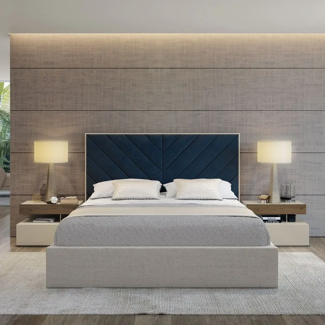Cross Lines Tufted Wall Panel Headboard Bed – Luxurious Upholstery for Customizable Wall Design – furniture