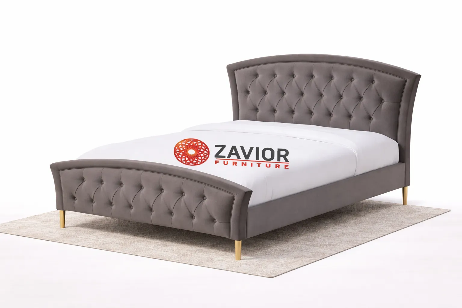 Zavior Curved Velvet Bed with Diamond Tufted Headboard