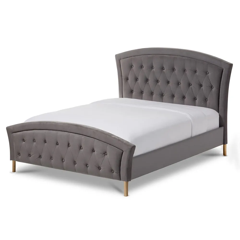 Zavior Curved Velvet Bed with Diamond Tufted Headboard