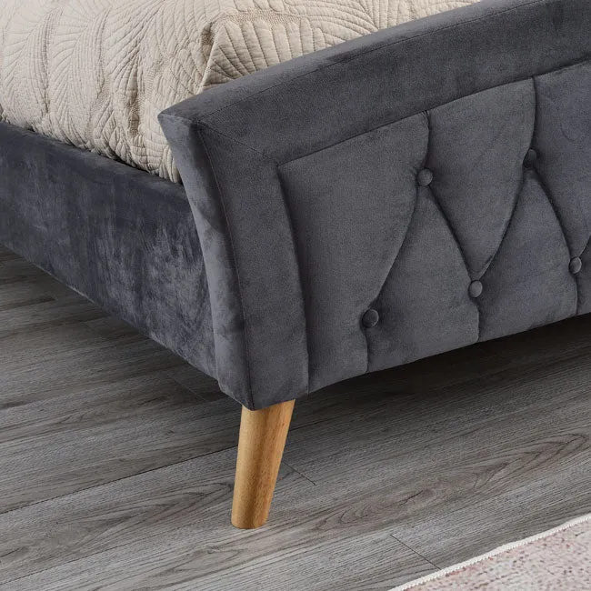 Zavior Curved Velvet Bed with Diamond Tufted Headboard