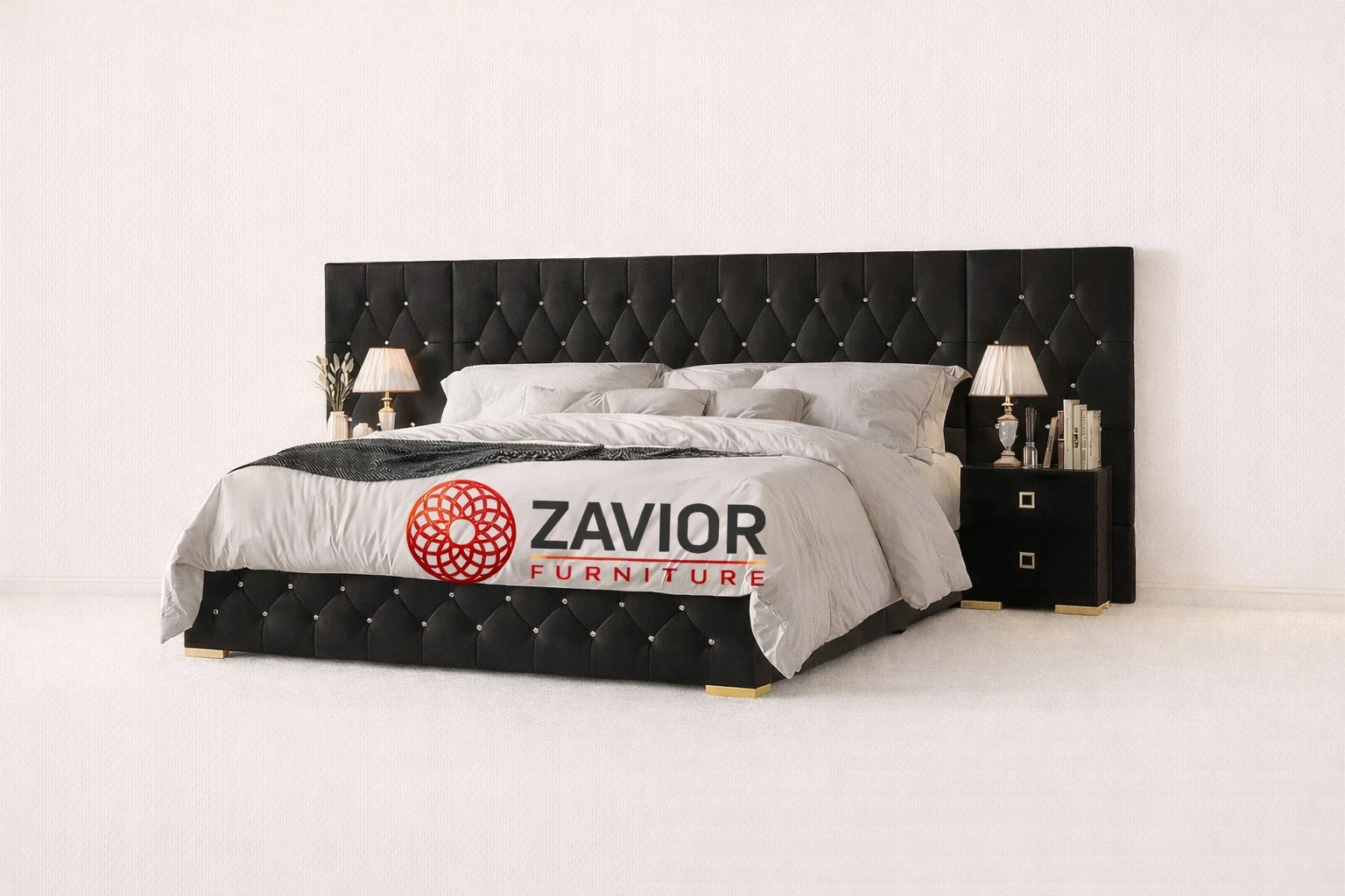 Zavior Velvet Bedroom Set with Tufted Platform Bed and Nightstands