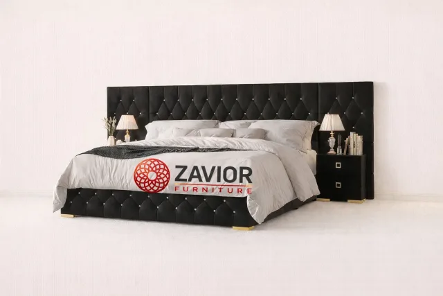 Zavior Velvet Bedroom Set with Tufted Platform Bed and Nightstands