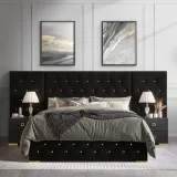 Zavior Velvet Bedroom Set with Tufted Platform Bed and Nightstands thumbnail 2