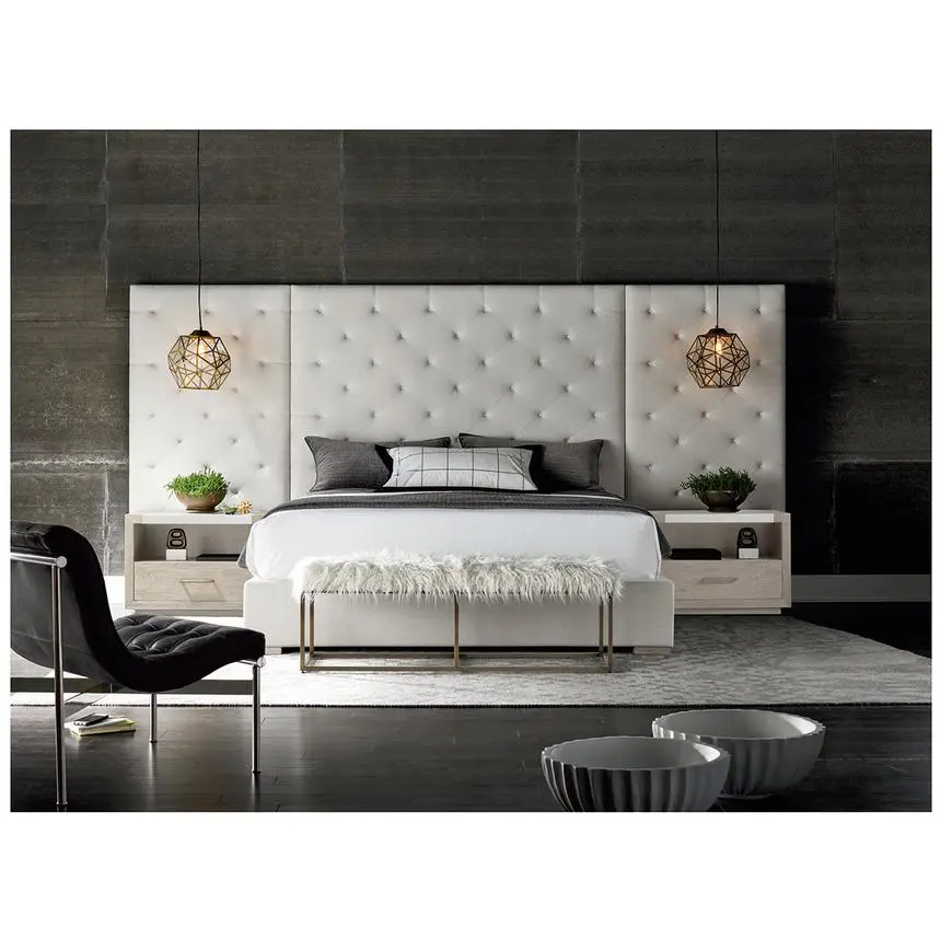 Modern Glamorous Wall Panel Bed Dubai – Charcoal Upholstered Elegance – furniture