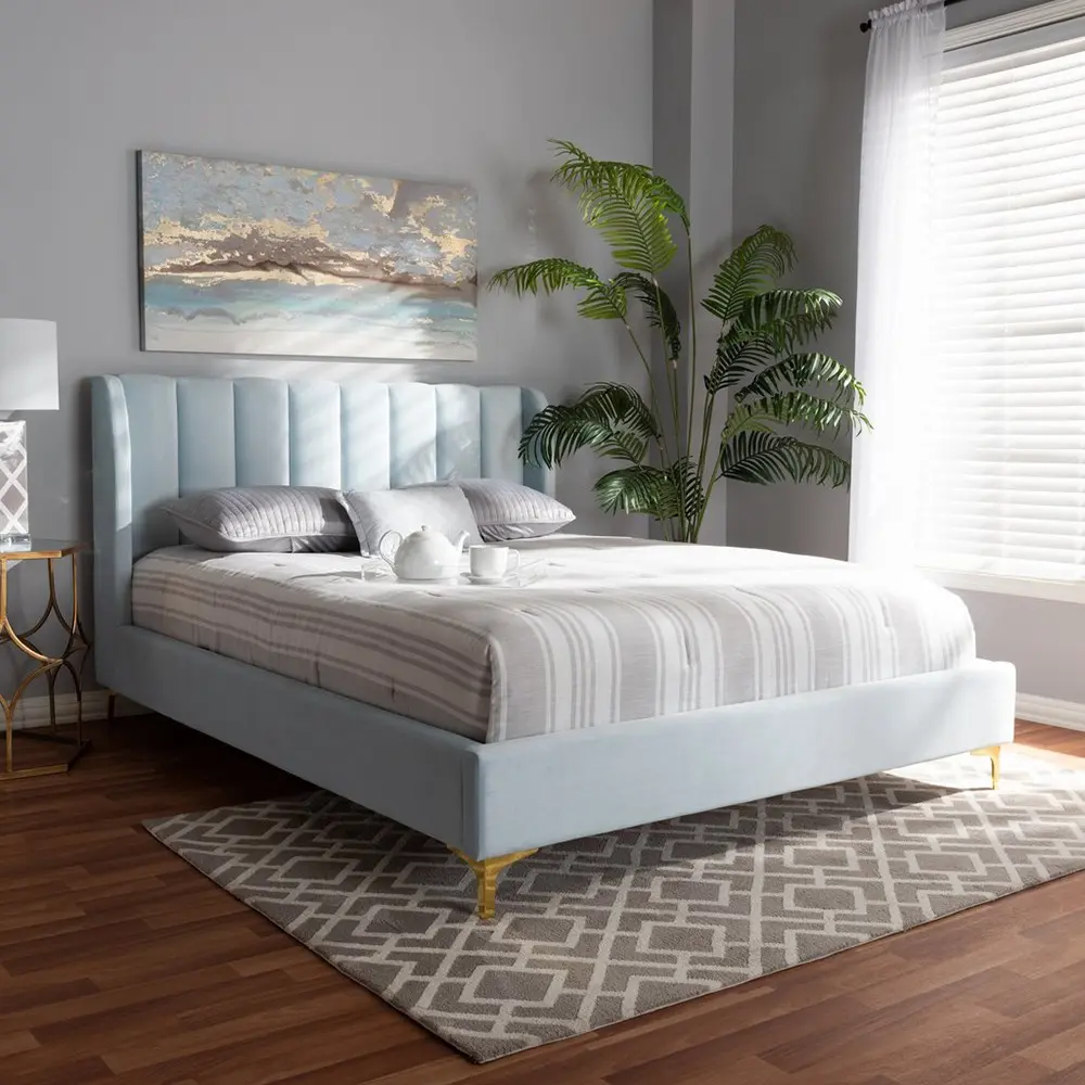 Saverio Glam And Luxe Velvet Upholstered Bed With Gold Tone Legs – furniture